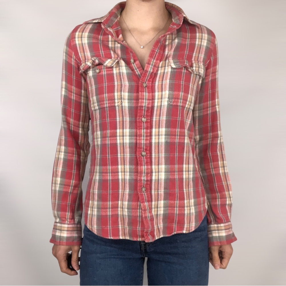 Ralph Lauren Rugby Plaid Button Down Shirt Size 4 Elbow Pad